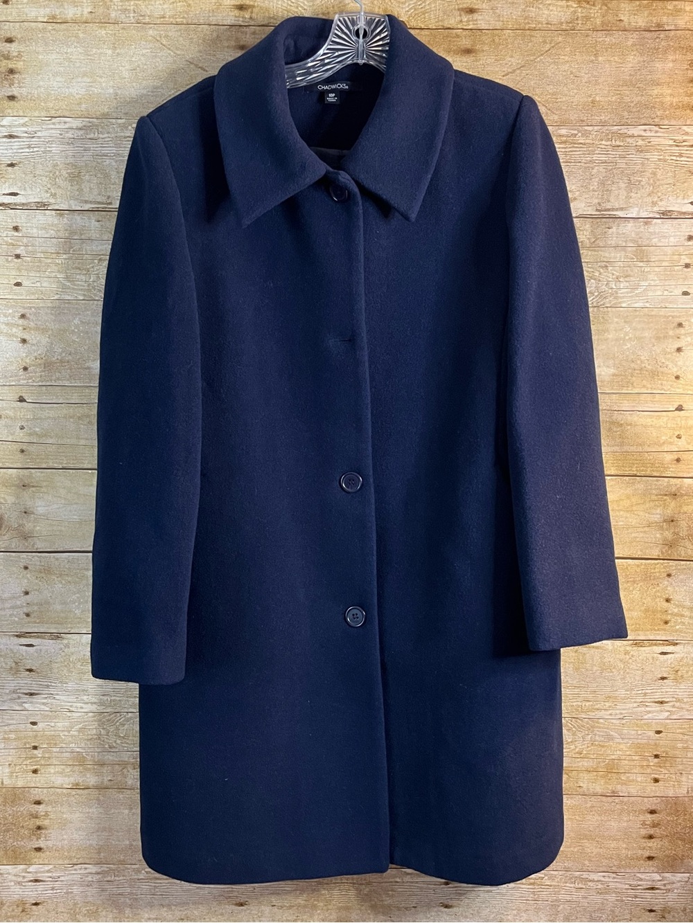 Chadwick’s Women’s Petite Navy Single-Breasted Wool Coat EUC Size 10P